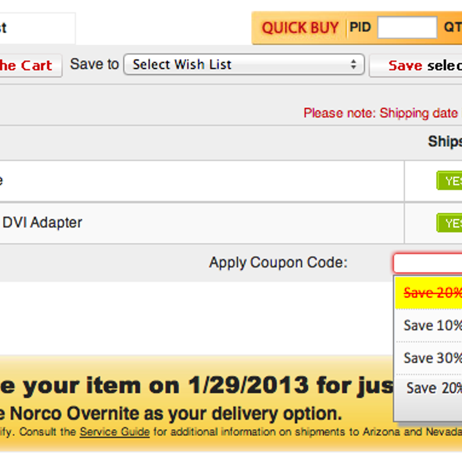 Coupons at checkout