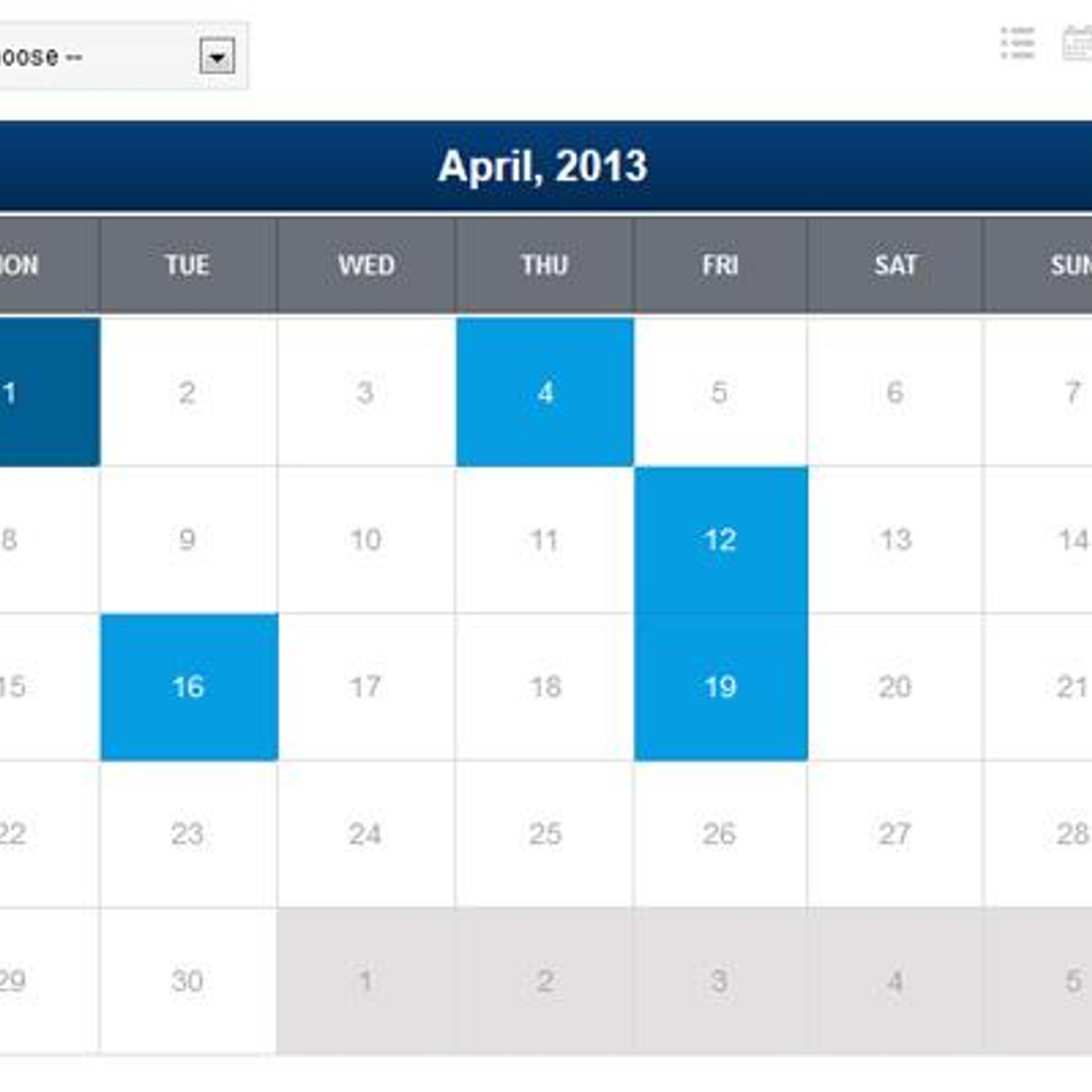 event calendar for website