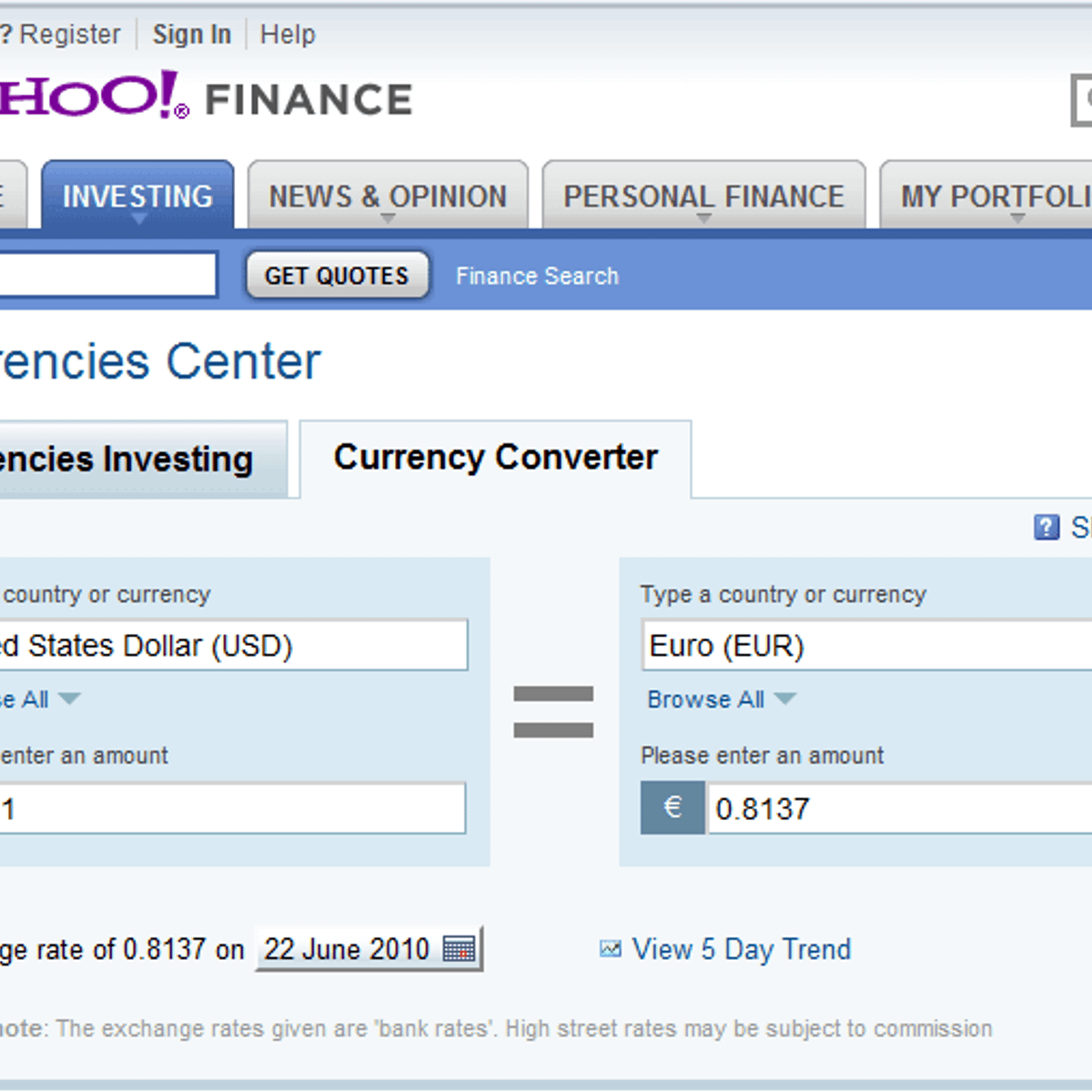 Yahoo! Finance - Currencies Center Alternatives and ...