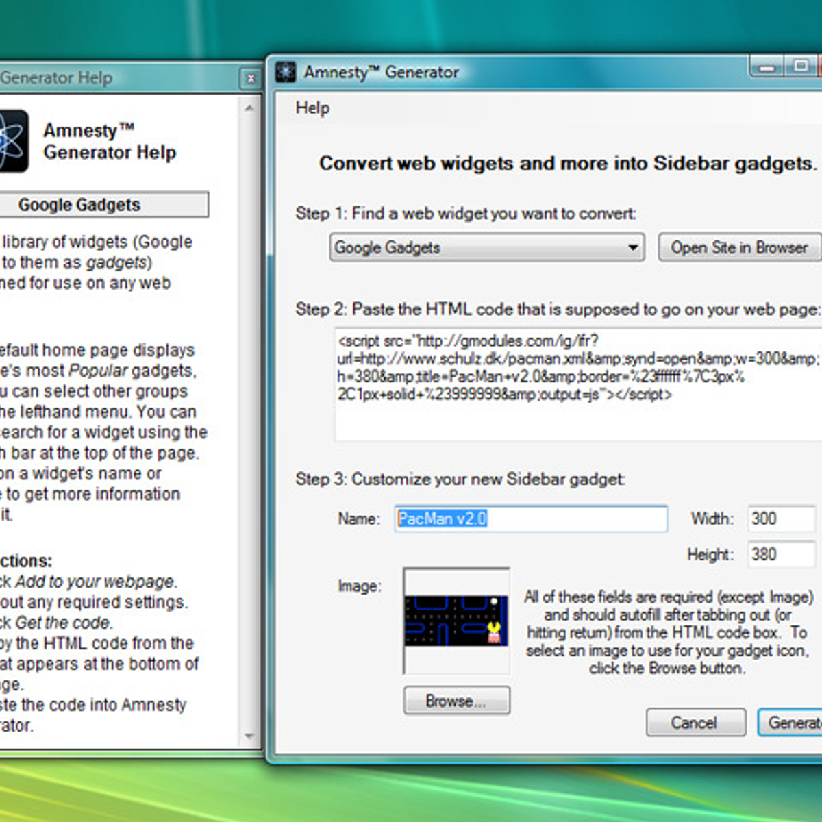 Виджет web. Windows Vista Sidebar. Website Informer.