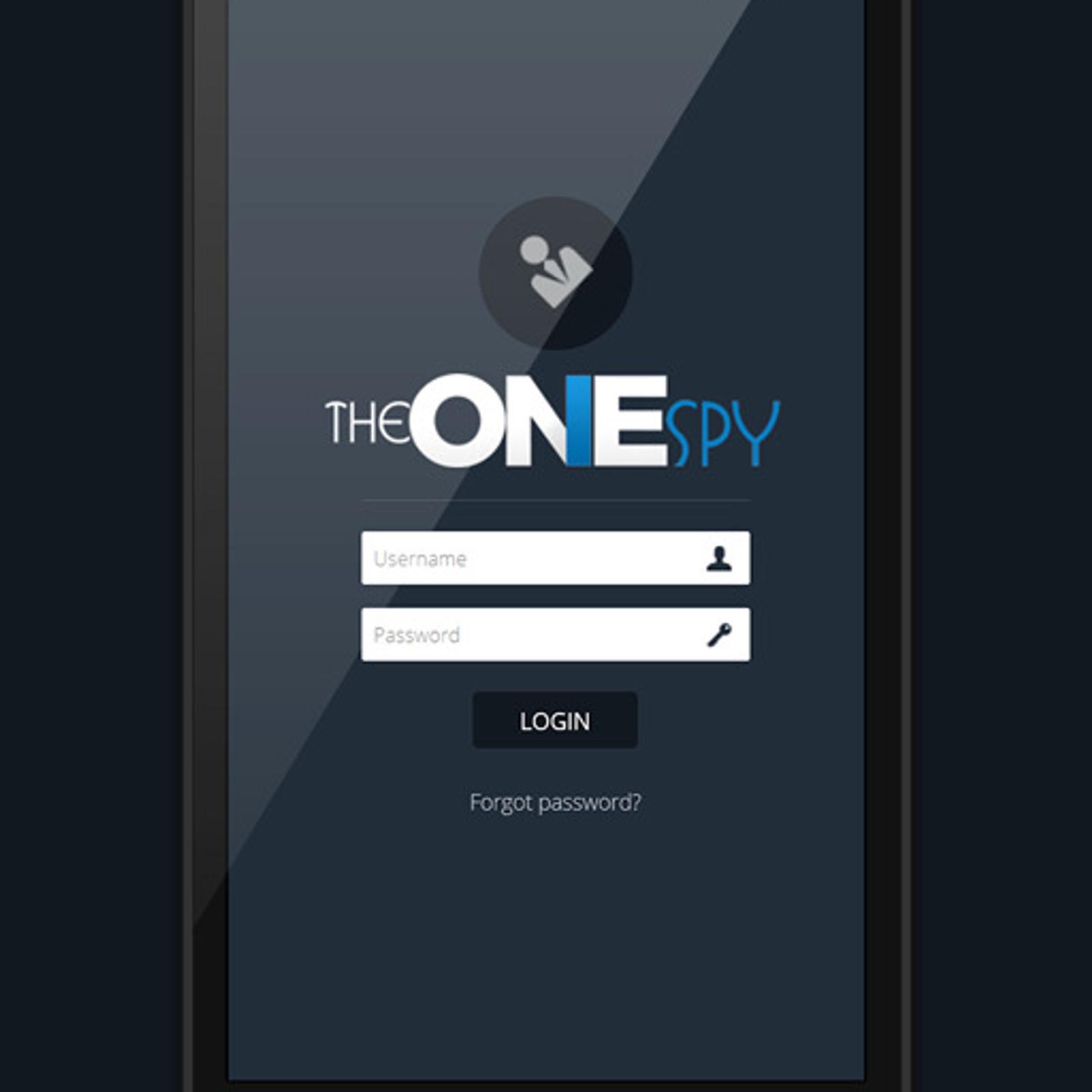 HTC phone displaying The OneSpy app log in.