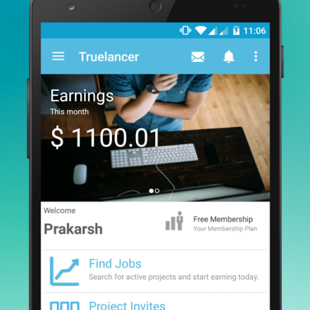 Truelancer mobile app dashboard
