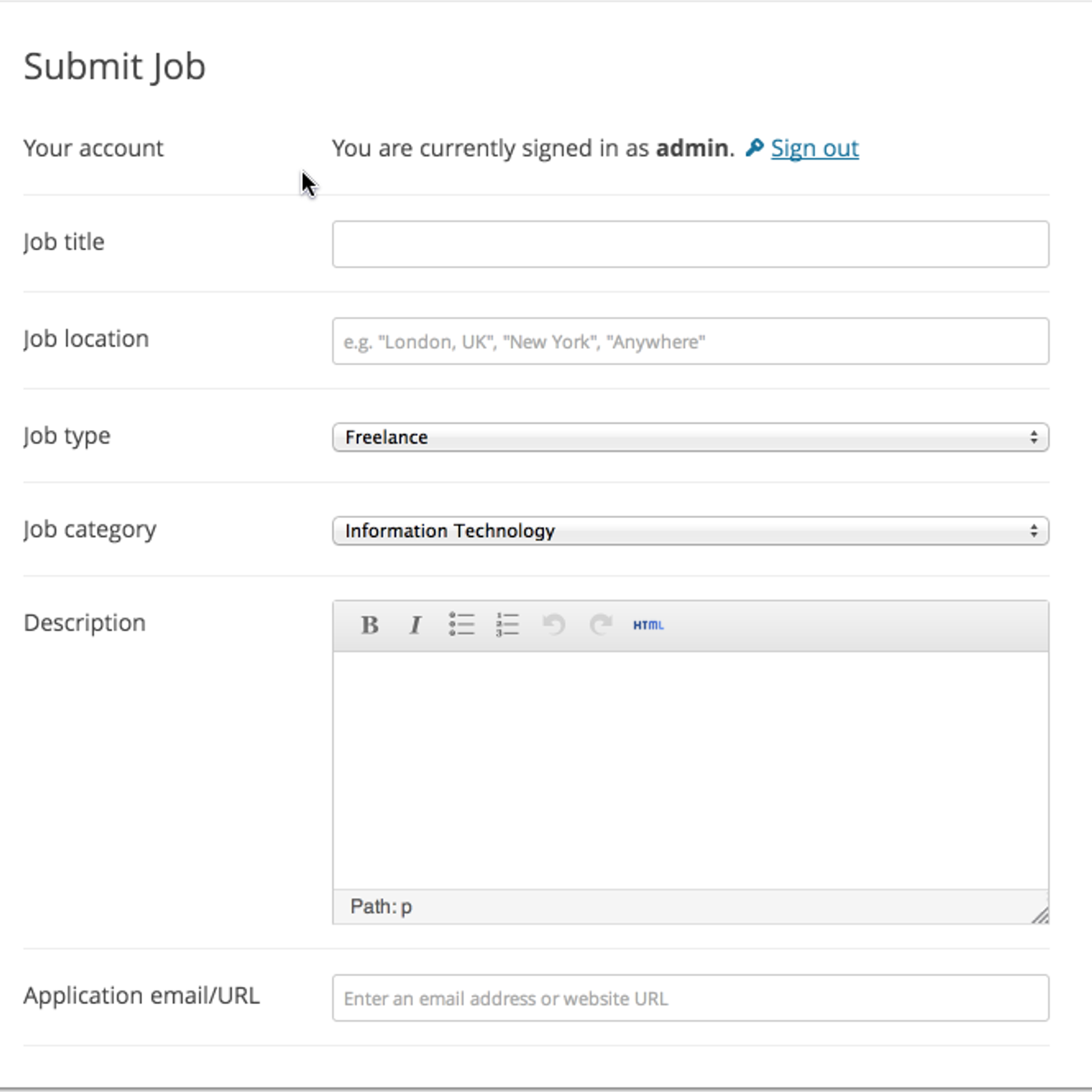 job manager wordpress plugin shortcodes